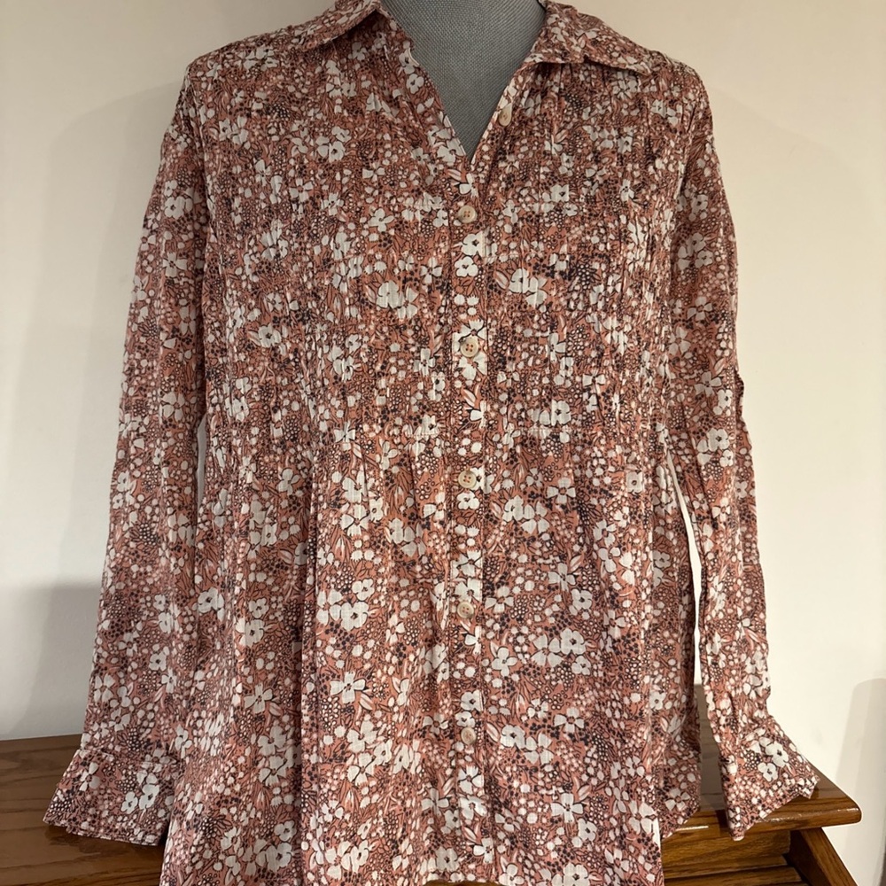 Pilcro by Anthropologie Floral Button-Up boho peasant Blouse size X-Small